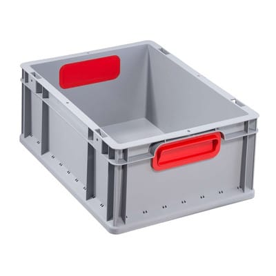 Transportstapelbehälter L400xB300xH170mm grau pp geschlossener Griff rot Seitenwände geschlossen