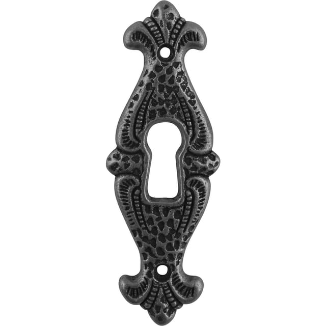 Siro - Schlüsselschild Faial, 25x70mm - Schlüsselblech antik für Bartschlüssel, Zinkdruckguss eisenfärbig brüniert