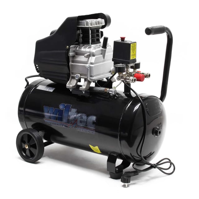 Wiltec - Druckluftkompressor mit 50L Kessel, 1500W Druckluftkessel mit 2 ps 212l/min Werkstattkompressor Luftdruckkompressor, mobiler Kompressor