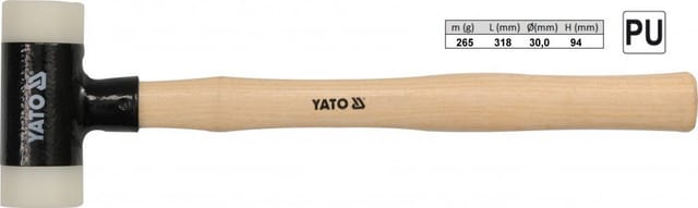 YATO, Modell YT-4624, rückschlagfreier Schonhammer, ideal für feinfühliges und präzises Arbeiten, schwarzer Gummikopf, stabiler Holzgriff,