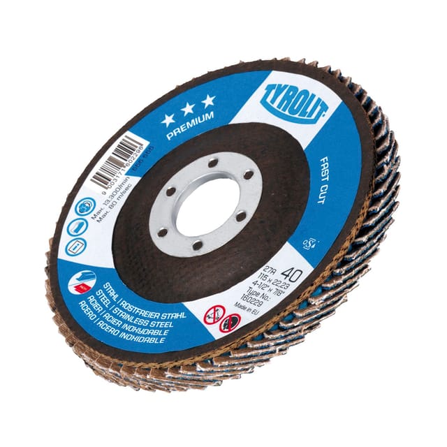 Fächerscheibe premium fastcut ø 125 mm Körnung 40 gekröpft Stahl, Edelstahl za - Zirkonkorund
