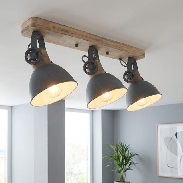 Holz Decken Strahler bewegliche Spots Grau Leuchte Wohn Zimmer Lampe Beleuchtung 2133GR