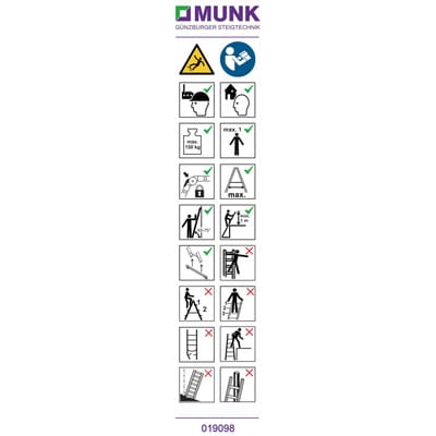 Munk - Günzburger Steigtechnik 20x Hinweis-Aufkleber für Vielzweckleiter 4tlg. - 019166