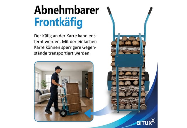 Bituxx - Brennholz Sackkarre Kaminholzkarre Brennholzkarre Holzkarren Holztransporthilfe mit Luftbereifung bis 100kg