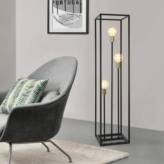 Lux.pro - Stehlampe Groningen 3-flammig Schwarz/Messingfarben [ ]