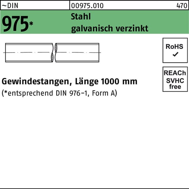 Gewindestange DIN 975 M 10 x 1000mm Stahl galvanisch verzinkt