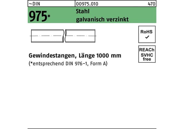 DIN 975 Gewindestange VG M12x1000 Stahl galvanisch verzinkt