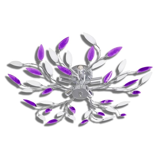 Deckenlampe Lila und weiße Blätterranken mit Acryl-Blättern 5x E14 vidaXL