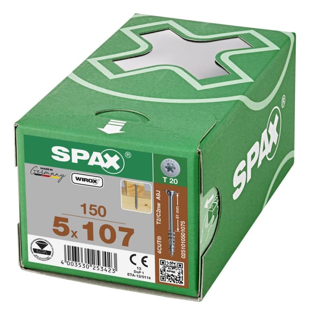 Spax - 5x107 Tellerkopf Ohne Linse T-Star Plus T20 Gewindelänge 46 Mm Wirox