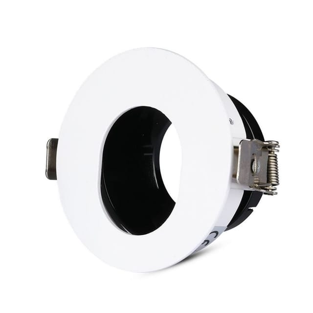 V-tac - Runder, verstellbarer GU10-LED-Einbaustrahlerhalter mit ovalem Loch, Farbe Weiß mit schwarzer Innenseite