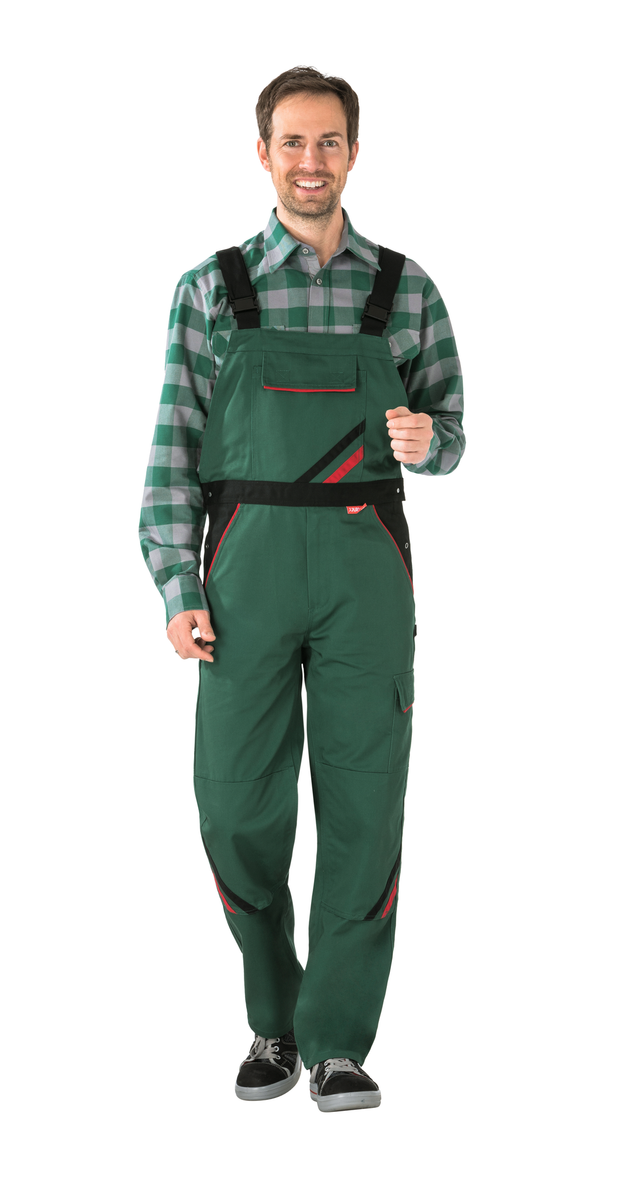 Planam Highline Latzhose grün/schwarz/rot 50