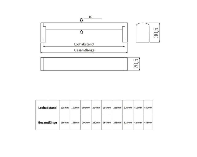 Ms Beschläge - Moderner matt gebürsteter Möbelgriff Schrankgriff Schubladengriff UC25 Küchengriff 128mm Lochabstand