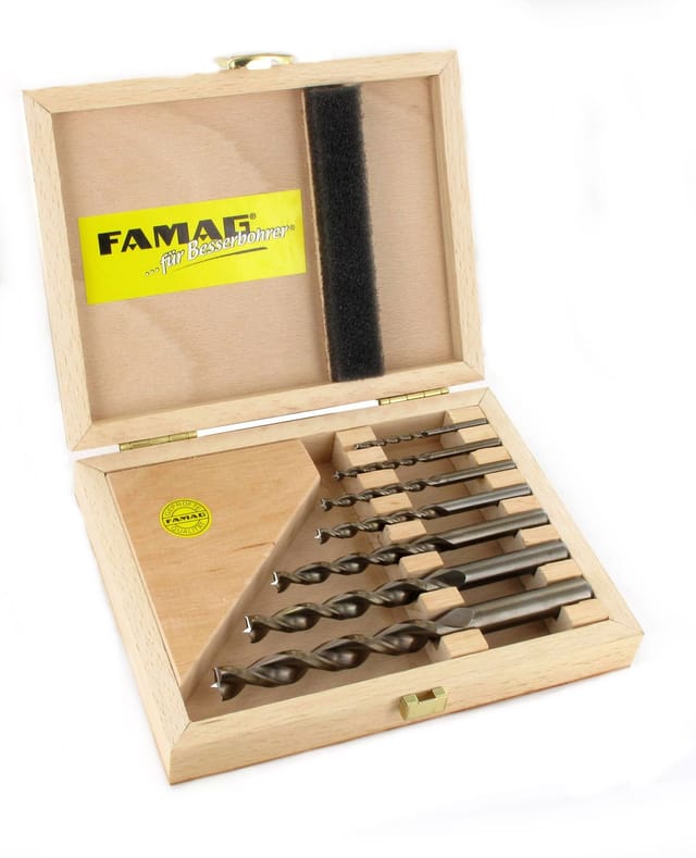 FAMAG Holzspiralbohrersatz 7-teilig D=3,4,5,6,8,10,12mm im Holzkasten 1594507