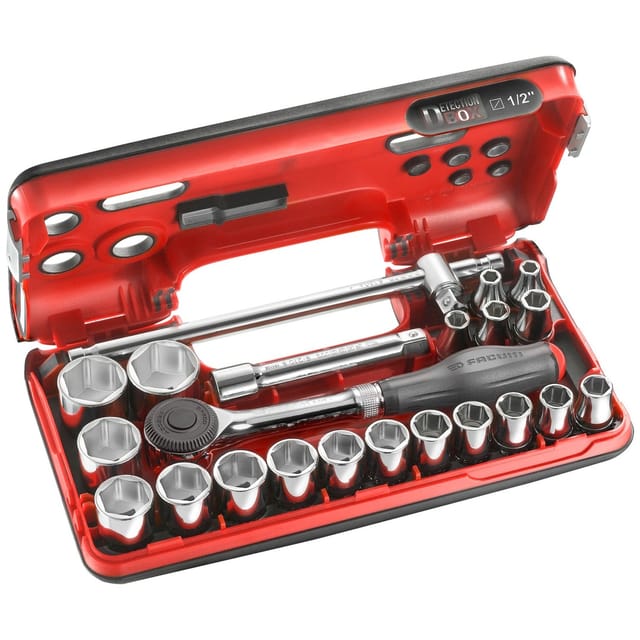 Ratschenset mit drehbarem Griff + 1/2 6-Punkt-Buchsen 22 Teile Facom S.360DBOX4PB
