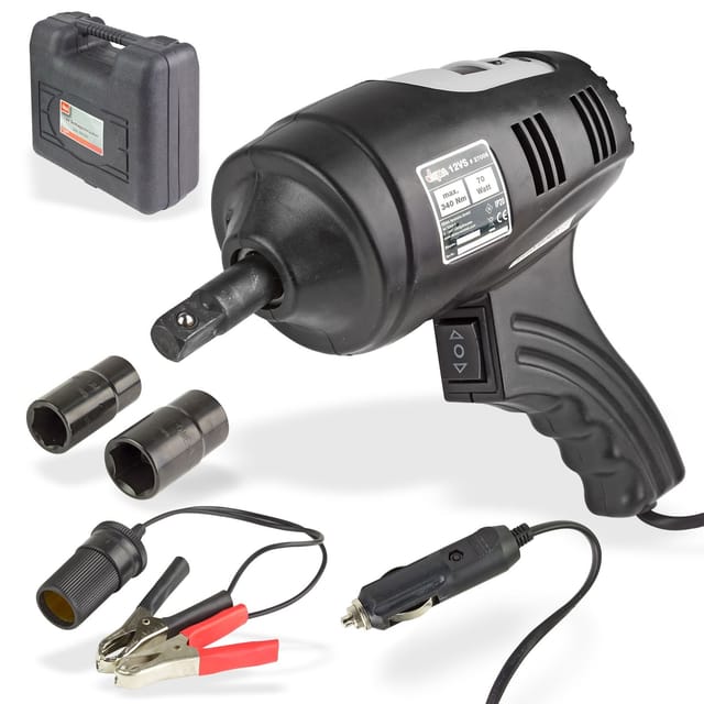 Dema - Elektro 12V Schlagschrauber pkw Auto kfz Set Satz Koffer 340 Nm + 4 Nüsse