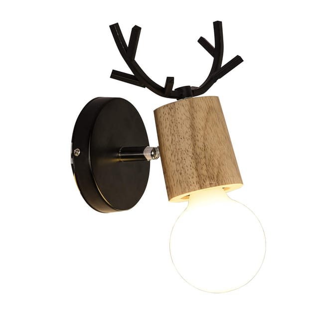 Wandleuchten Retro Holz, Schwarz Wandleuchten im Geweih Design E27 für Wohnzimmer Flur Schlafzimmer Bar Cafét - Schwarz
