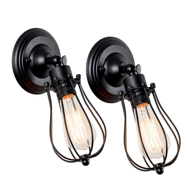 2er Industrielle Wandleuchte E27 Metall Käfig Wandlampe Verstellbare für Esstisch, Schlafzimmer, Kaffee, Bar (Schwarz)