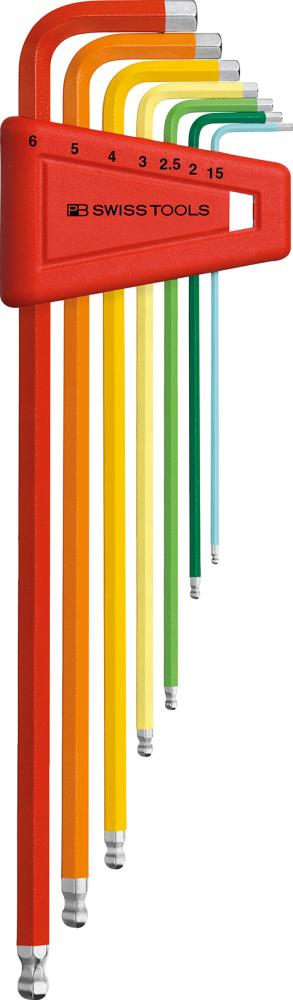 Pb Swiss Tools - Winkelschraubendreher- Satz im Kunststoffhalter 7-teilig 1,5-6mm Rainbow Kugelko