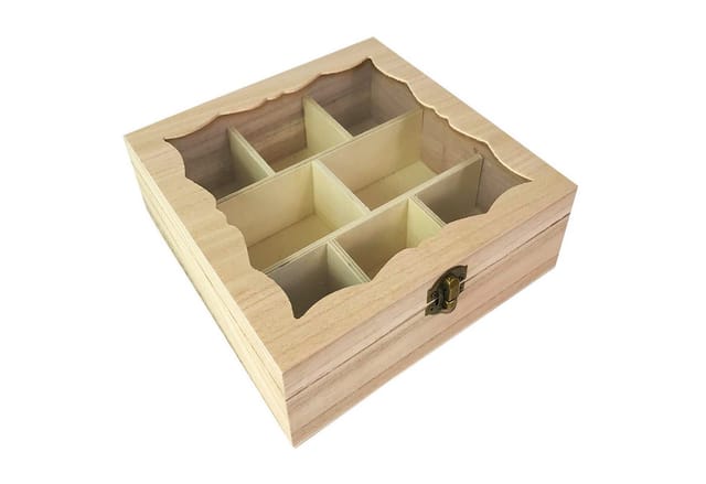 Teebox Holz Natur mit Glas 8 Fächer-MYW52752