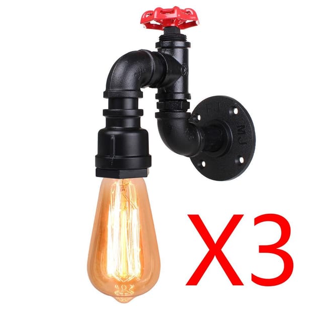 Retro Lampe Murale Industrielle 3PCS E27 loft eclairage Decoration Applique Murale Noir