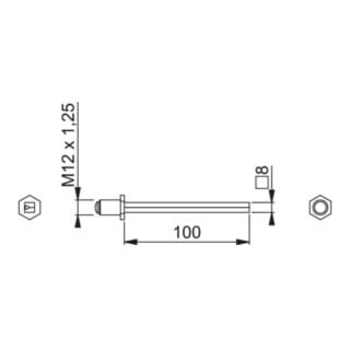 Hoppe - Vierkantstift FDW-Profilstift Vierkant 8 x 100 mm Eisen verzinkt geteilt M12 x 1,25