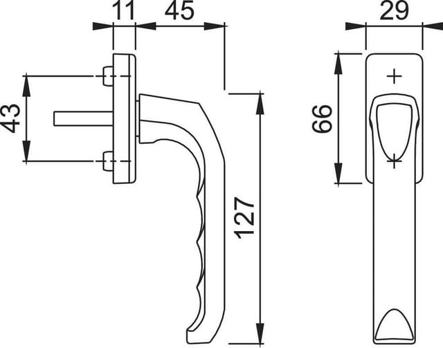 Hoppe - DK-Fenstergriff, Stand., VK7, alu, 013/U34, London, mit VKstift, verd. verschr. , F9016