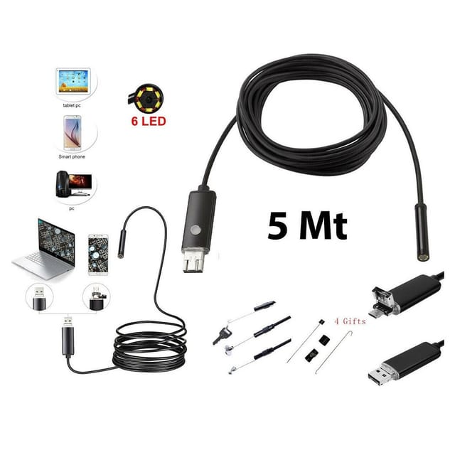 Trade Shop Traesio - Trade Shop - endoskopische kamera 6 led flexibler schlauch usb 5 mt wasserdichte inspektion -
