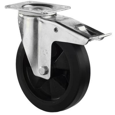 Lenkrolle mit Totalfeststeller und Anschraubplatte Vollgummi 200 mm 300 kg - L420.B60.200 - Bs Rollen