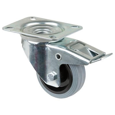 Bs Rollen - Transportrolle, Lenkrolle mit Totalfeststeller, Rad-Ø 80 mm, Tragf. 50 kg, Gummi grau, Bauhöhe 106 mm, Rollenlager
