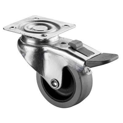 Bs Rollen - Lenkrolle mit Totalfeststeller Rad-Ø 50 mm Tragfähigkeit 35 kg mit Anschraubplatte Gleitlager Gummi grau