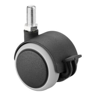 Kunststoffdoppelrolle mit Feststeller Rad-Ø 50 mm Tragfähigkeit 50 kg M10 x 20 Kunststoff grau