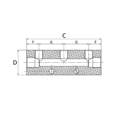 Verteilerleiste, Abgänge einseitig, Eingang 2x3/8, Ausgang 6x1/4 - Riegler