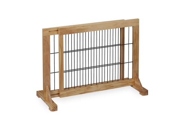 Relaxdays - Absperrgitter, ausziehbares Schutzgitter, Treppe & Tür, HxB: 56x70-108 cm, freistehend, Kinder & Hunde, natur