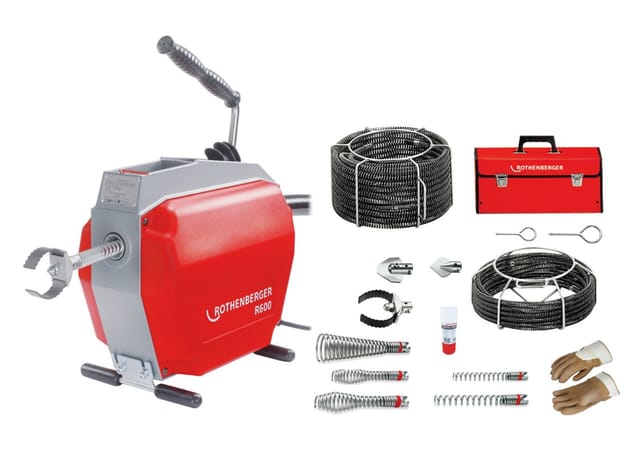 Rohrreinigungsgerät R600 + Spirale und Werkzeugset 7.2687 + 7.2956X - Rothenberger