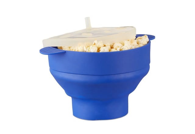 Relaxdays - 2 x Popcorn Maker Silikon für Mikrowelle, zusammenfaltbarer Popcorn Popper, Zubereitung ohne Öl, BPA-frei, blau