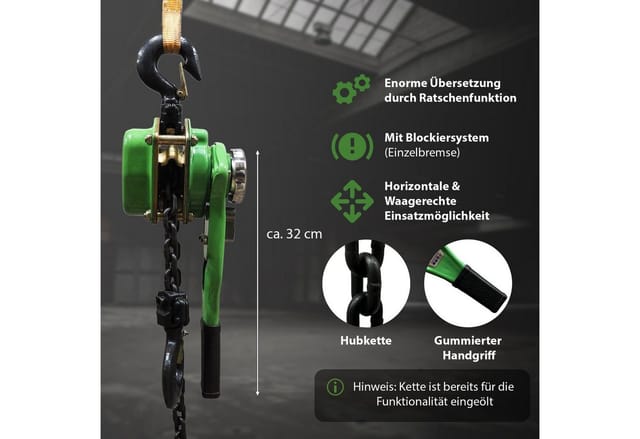 Baumarktplus - Ratschenzug 0,75 t Tragkraft - 3 m Hubhöhe Hebezug Kettenzug Hebelzug Flaschenzug