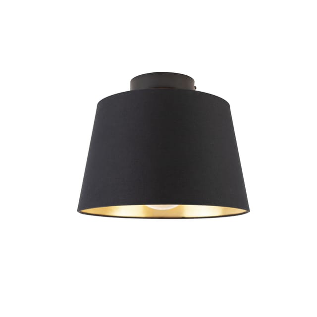 Qazqa - Deckenleuchte mit Baumwollschirm schwarz mit Gold 25 cm - Combi schwarz