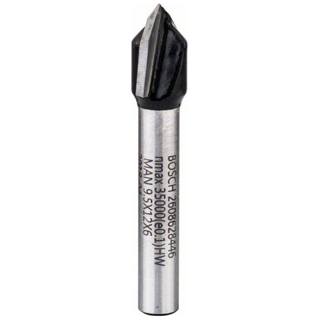 V-Nutfräser mit 6 mm Schaft, D1 9,5 mm, l 12,35 mm, g 45 mm, 90° - Bosch