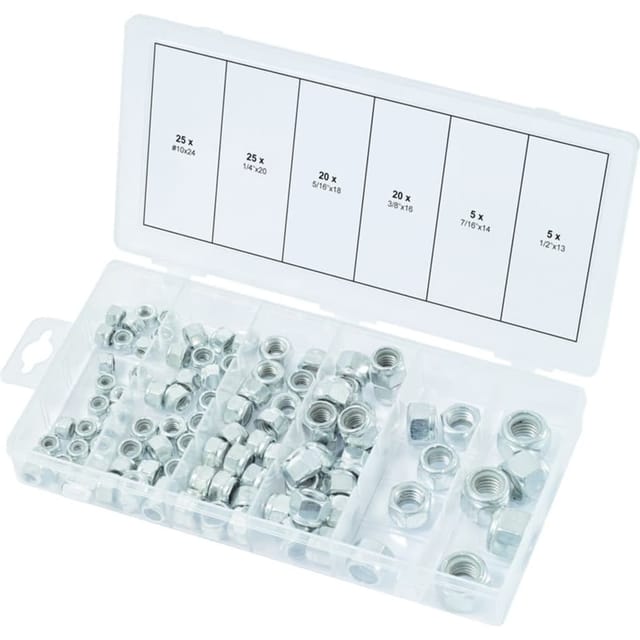 Sortiment Muttern, selbstsichernd, unc, 100-tlg