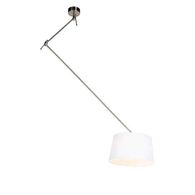 Hängelampe mit Leinenschirm weiß 35 cm - Blitz i Stahl