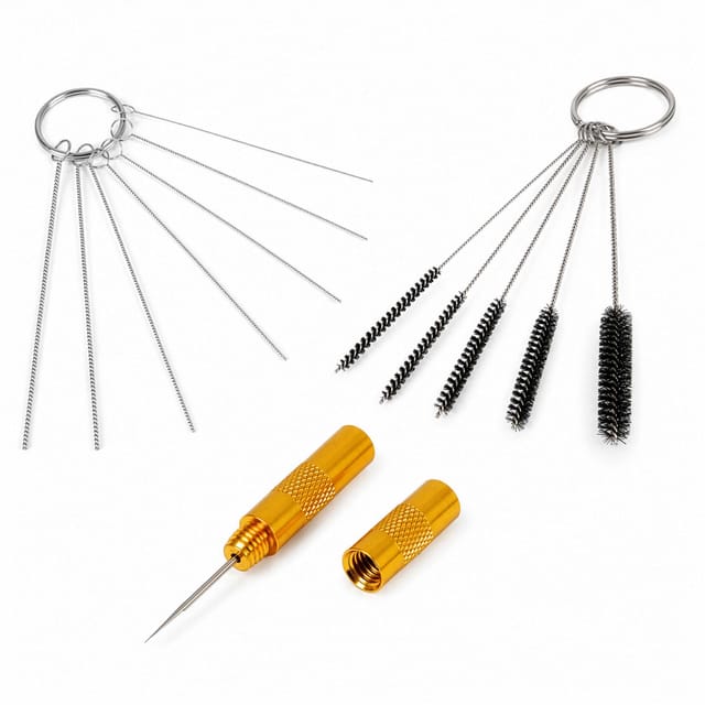 12 teiliges Reinigungs Set für Airbrushpistolen, mit Reinigungsbürsten ø 3-7 mm, Düsennadeln, Reinigungsnadel, Airbrush Zubehör zur Reinigung - Wiltec
