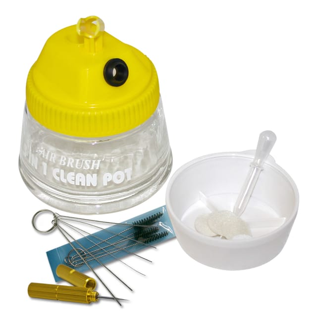 Airbrush Zubehör Glas Reinigungsstation mit Werkzeug Reinigungsdraht 5 Bürsten Reinigungsnadeln