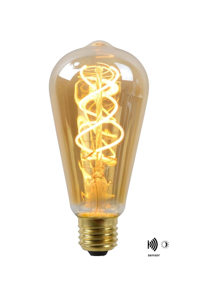 Lucide ST64 TWILIGHT SENSOR - Glühfadenlampe - Ø 6,4 cm - LED - E27 - 1x4W 2200K - Tag/Nacht-Sensor - Amber