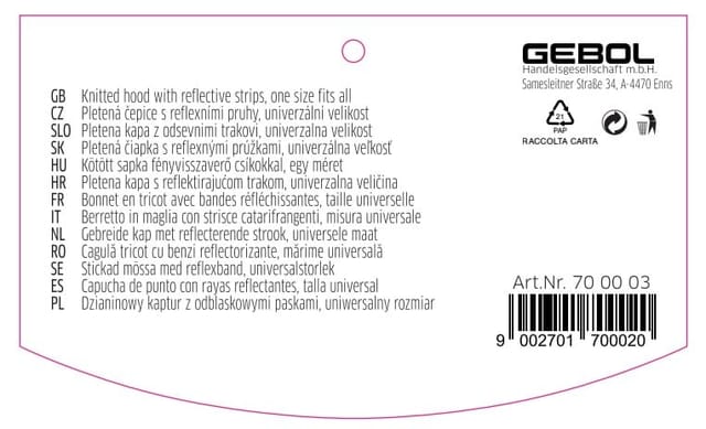 GEBOL Strick Haube - Mütze schwarz mit Reflektionsstreifen, Thinsulate Futter