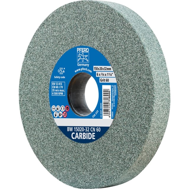 Pferd - Schleifbockscheibe ø 150x20mm Bohrung-Ø 32 mm SiC60 für harte Materialien z.B. Hartmetall