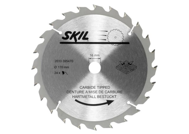 Hartmetall Sägeblatt 170mm 24 Zähne, Werkzeugaufnahme 16mm - Skil