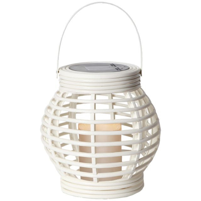 Kleine Solar-Laterne ,Rotang mit LED-Kerze, Dämmerungssensor, outdoor, weiß, 16cm