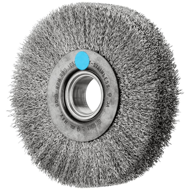Rundbürste breit ungezopft rbu Ø125x28xvariable Bohrung Edelstahl-Draht-Ø0,30 Schleifbock - Pferd