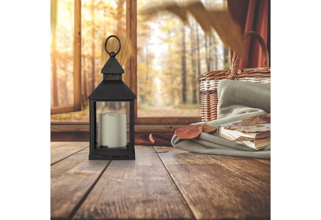 Relaxdays LED Laternen 2er Set, Kerze mit Flammeneffekt, Outdoor geeignet, nostalgische Deko-Laterne, H: 23 cm, schwarz
