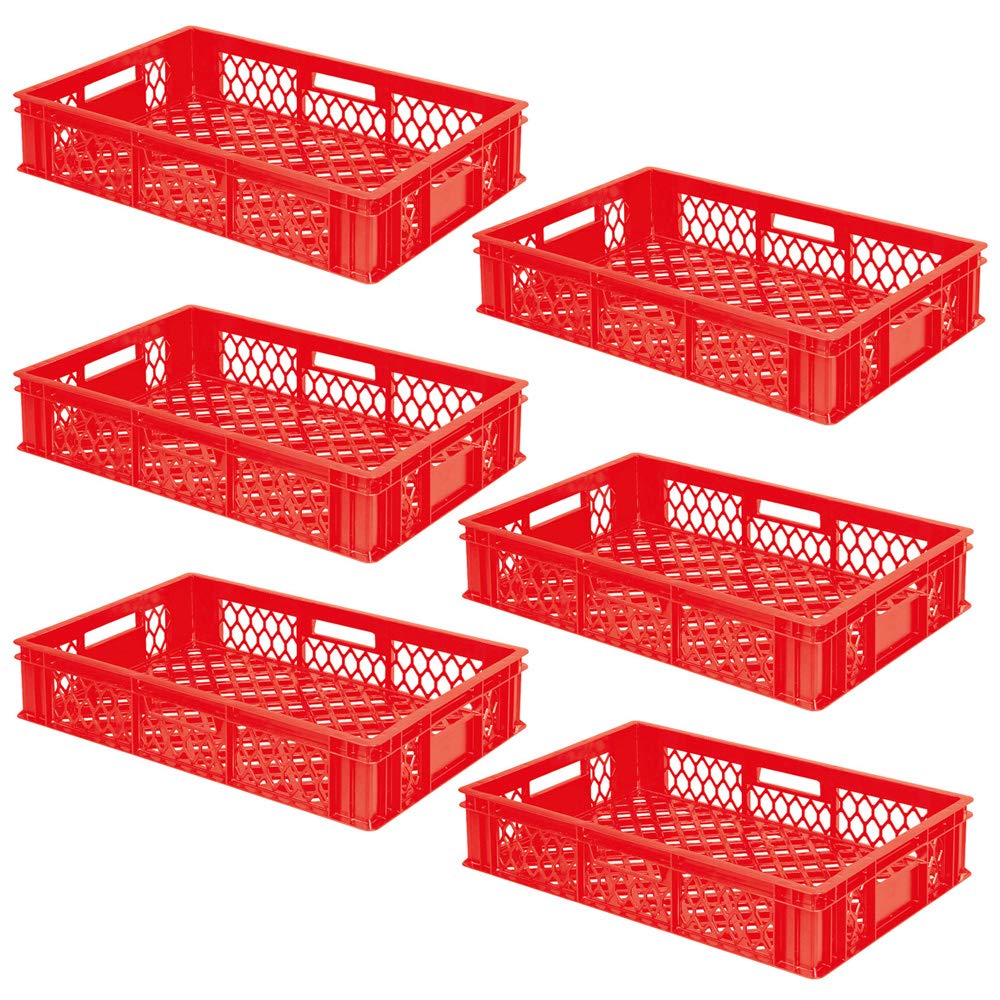 Brb 6x Bäckerkiste / Stapelkorb, Euro-format Lxbxh 600x400x130 Mm (rot)